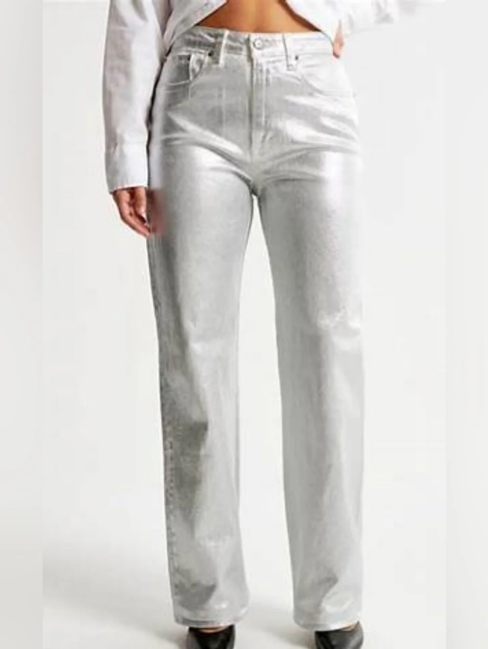 Pilcro Metallic Silver Jeans, NWT, Size 30 - Picture 1 of 4